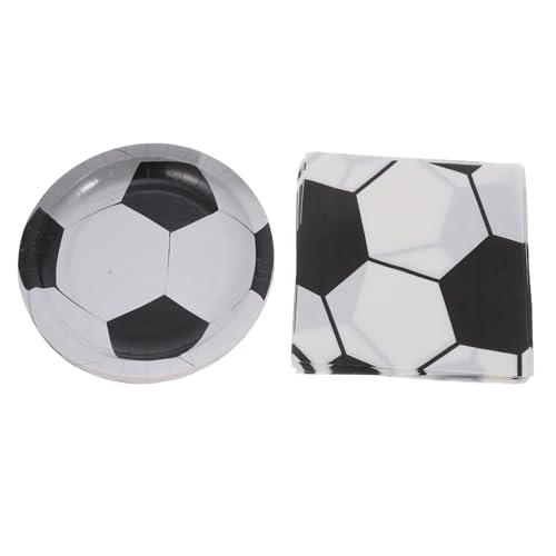 FRCOLOR サッカー誕生日用使い捨て食器セット40pcs サッカープリントデザイン パーティーナプキン 紙皿 フットボールデコレーション 男の子のサッカーパーティーに スポーツテーマのイベントにぴったり