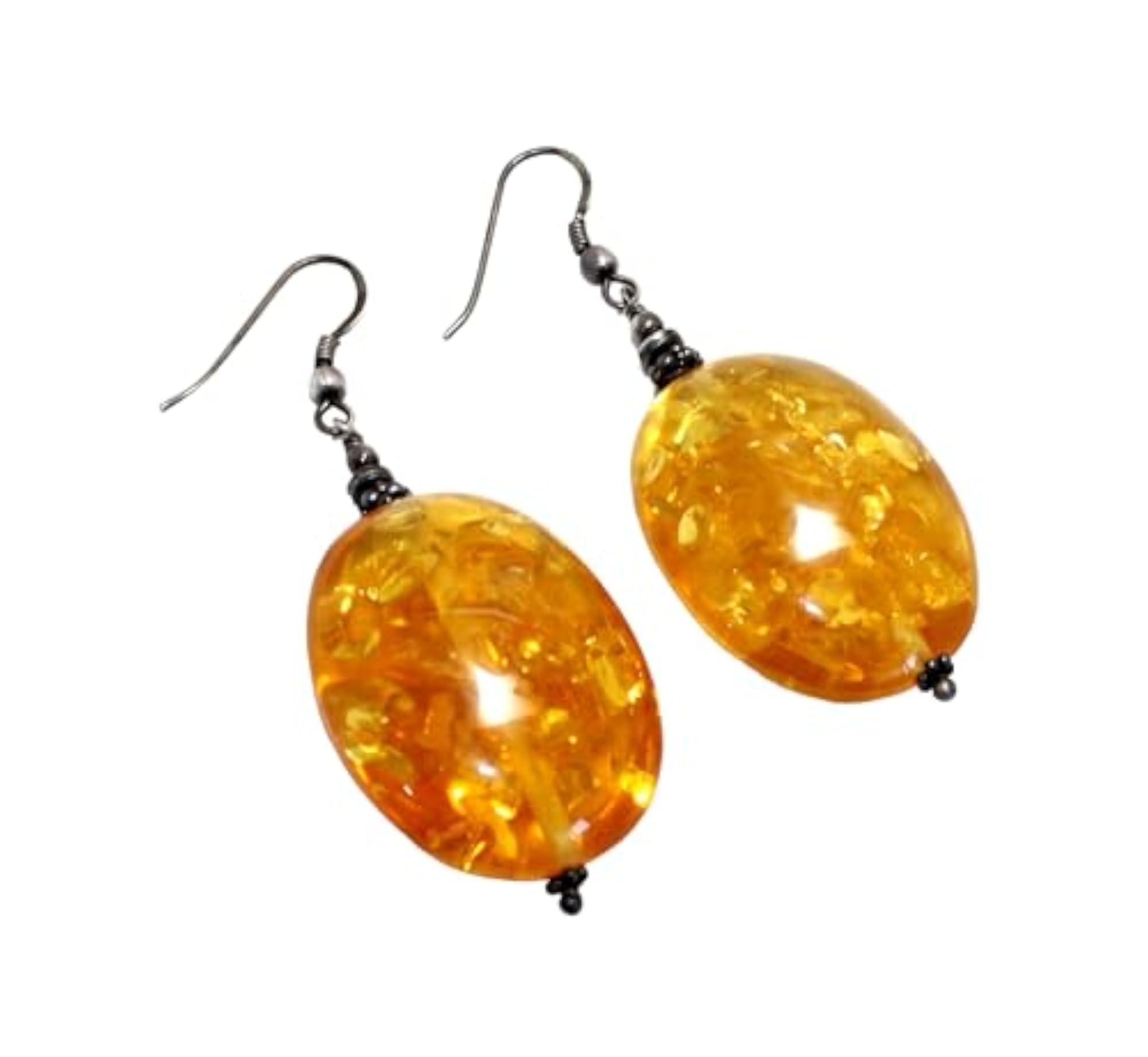 Women's Handmade 925 Sterling Silver Amber Gem Stone Earrings, Cultural Gift