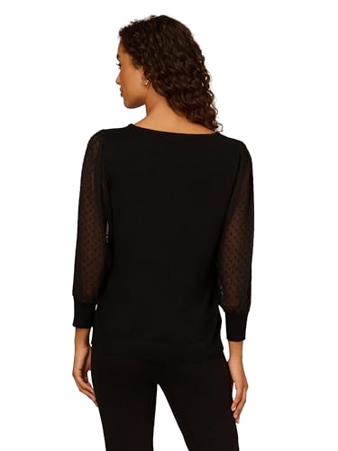 Image of Adrianna Papell Women's Bateau Neck Clip Dot 3 /4 Sleeve Sweater