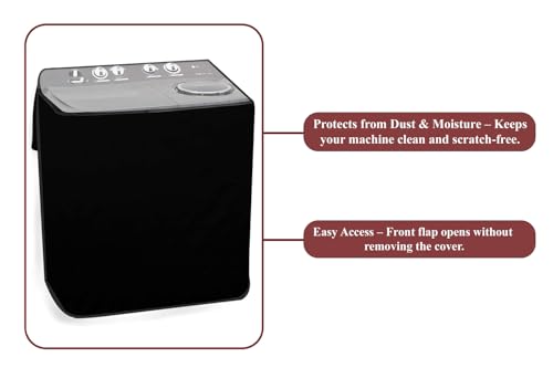 Image of The Furnishing Tree Polyester Waterproof Semi Automatic Washing Machine Cover Compatible for Whirlpool 6 Kg, 6.2 Kg, 6.5 Kg, 7 Kg & 7.2 Kg, DxWxH In Cms: ( 51x83.8x96.5 ), Black