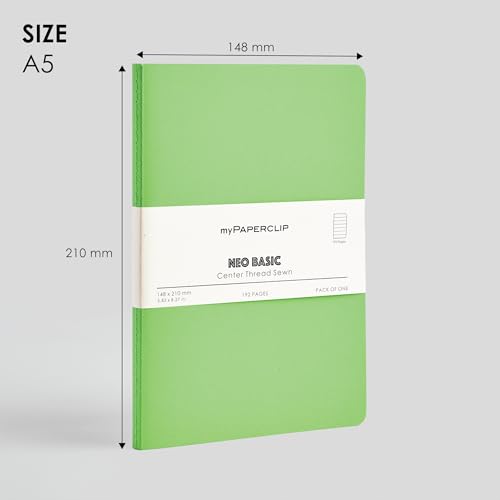Image of myPAPERCLIP NeoBasic A5 Ruled Notebook | 192 Pages, 80 GSM, 250 GSM Soft Cover, A5 (5.83 x 8.27 in) | Green