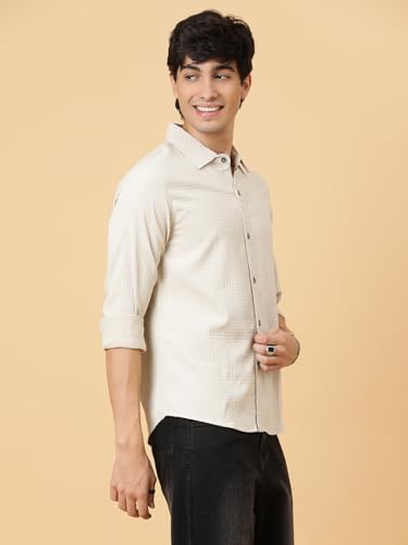 Image of KOTTY Men's Textured Casual Shirt - Long Sleeve||Button-Down Collar||Classic Fit