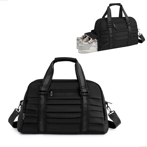 Bolsa Academia com Compartimento para Tênis 48 x 26 x 15 cm Tecido Oxford Impermeável Unissex Mochila Academia (Preto)