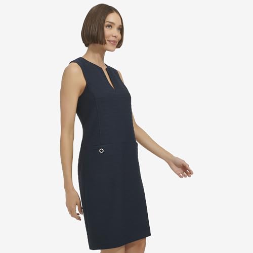 Image of Tommy Hilfiger Women's Sleeveless Split Neck Solid Jacquard Knit Dress