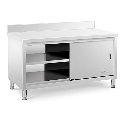 Royal Catering Meuble Bas En Inox Plan De Travail Professionnel Cuisine Armoire Basse Adossée RCSSCB-150x70-E-B (600 kg max., 150 x 70 x 85 cm, Dosseret 10 cm, 2 Portes...
