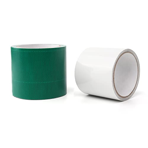 Planen Lot de 2 bandes de réparation étanches 8 cm x 5 m pour tente - Pour parasol enduit, camion, bâche de tente (Transparent+vert) Cover