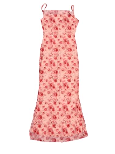 Image of Allegra K Women Wedding Guest Mesh Floral Spaghetti Strap Dress | Maxi. Sleeveless design with fishtail hem. Suitable for club, party, cocktail, homecoming.