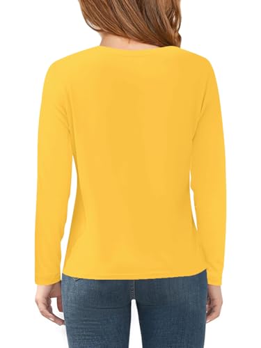 Haloumoning Camiseta de manga larga para niña, cuello redondo, camiseta de manga larga, informal, básica, 5-14 años, amarillo, 7-8 años