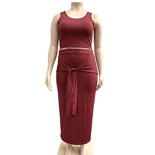 Image of Plus Size Women 2 Piece Outfits Sets Sexy Tracksuit Midi Dress,Sleeveless Tank Top Bodycon Skirts Set Casual Summer