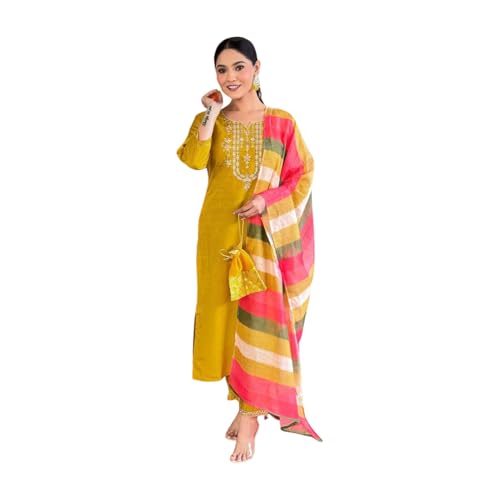 Image of Shiv Textiles Chanderi Solid Regular Kurta Sets for Women (JDA-ZIA-MUSTURD-S