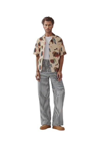 Men's Cotton Pajama Pants | Sleepwear | Striped Pants | Relaxed Fit | Bottoms with Elastic Waistband | Lounge Trousers (Grey Stripe, L)-image-28