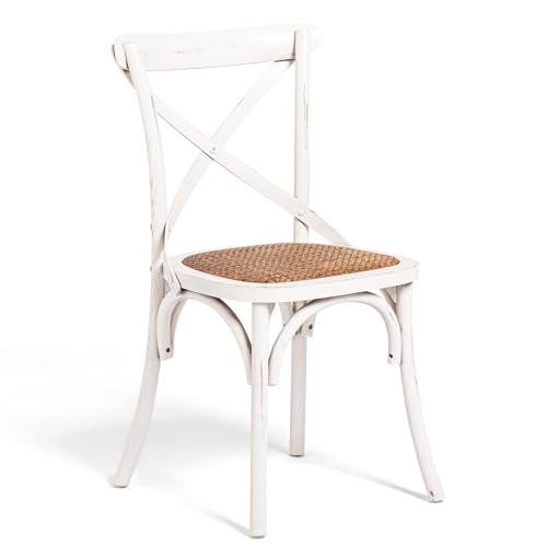 Biscottini Chaise en bois massif Blanc Vintage Thonet 44x47x88 cm - Chaises de cuisine en rotin et...