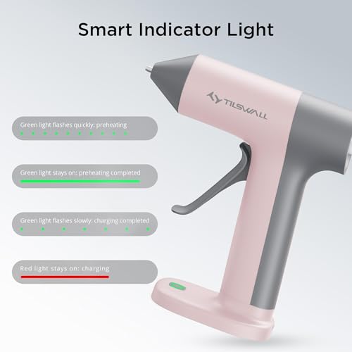 Image of Tilswall Cordless Hot Glue Gun W106 with 30s Fast Preheating Pink | Glue Gun Cordless & Rechargeable with Smart Power-Off, 2Ah Built-in Battery, 20pcs Glue Sticks, Ideal for DIY Craft, Repaire