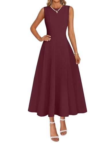 MEROKEETY Women's 2026 Summer Elegant Classy Midi Dress Sleeveless A