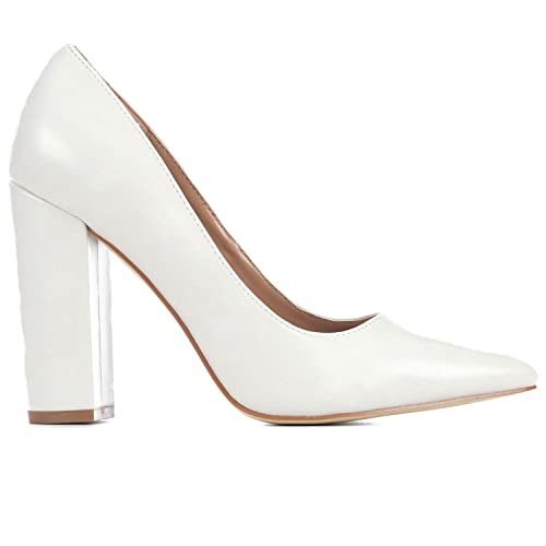 MOOMMO Women High Block Heel Pumps Pointed Toe Slip On