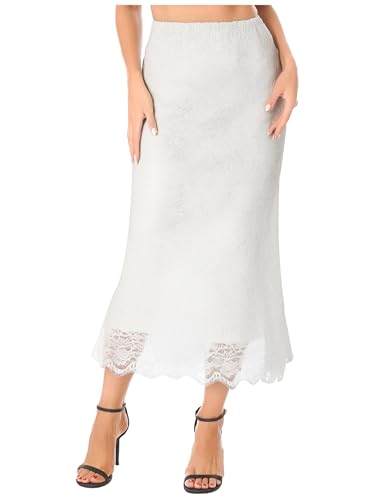 Hularka Womens High Waist Lace Mesh Bodycon Pencil Midi Skirt Elegant Elastic Waistband Long Maxi Skirts