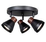 CRAFTRONOS 3-Light Modern Track Lighting Kit Black Faux Wood Accent,Adjustable GU10 Flush Mount Ceiling Fixture Pivot Multi-Directional Round Spotlight for Kitchen Bedroom Living Room Home Improvement