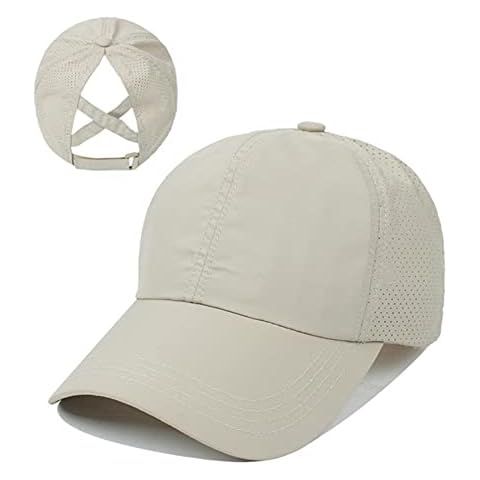 FOUNDLINE Baseball Caps For Women Breathable Mesh Sun Visors Spring Summer Outdoor Sports Criss Cross Ponytail Hat (Khaki A) Cover