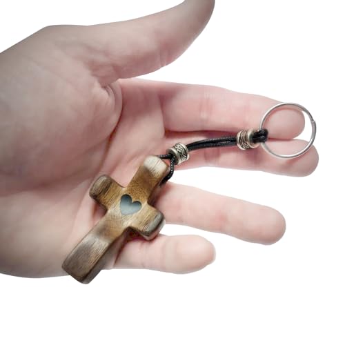Image of 2 PCS Cross My Heart | Encouragement Gift Wooden Cross Key Chain Fingertip Stress Relief Gifts Pocket Small Cross Christmas Gift Handheld Wooden Cross Key Chain