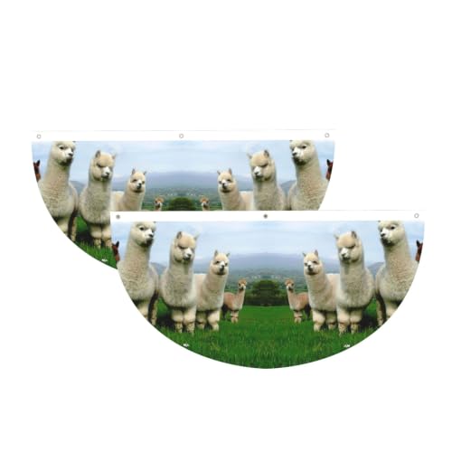 Bandera semicircular con estampado familiar de alpaca de tela ligera 2