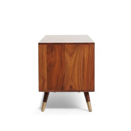 Image of MISAN Modern TV Table | Solid Sheesham Wood Sideboard TV Unit for Living Room, Bedroom, Office Furniture Stand | Wooden Free Standing Entertainment Unit Side Board Table with Storage (B-Hony)