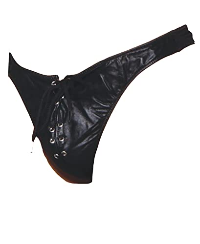 Hotspot Men's Leather Lace-Up Front Thong Black