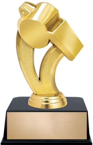 Crown Awards 6" Gold Coach Whistle Trophy, On Black Contemporary Base - Add Your Own Engraving, 50 Pack