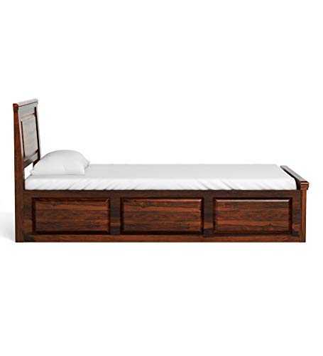 Image of Wudniture Solid Sheesham Wood Single Bed I Sheesham Wood Single Size Bed-Honey Teak Finish