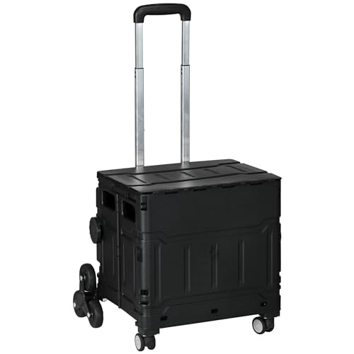 HOMCOM Carrito de la Compra Plegable Carrito para Supermercado con 2 Ruedas para Subir Escaleras 2 Ruedas Universales Ángulo y Longitud de Mango Ajustable Capacidad 35L 48x43x95 cm Negro