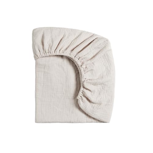Image of Meracorallo Muslin Pack and Play Fitted Sheet, 100% Cotton, Fog | Soft Breathable Mini Crib Sheet, Pack N Play Sheet, 38x26 In, Playard Mattress Sheet for Baby Boys and Girls