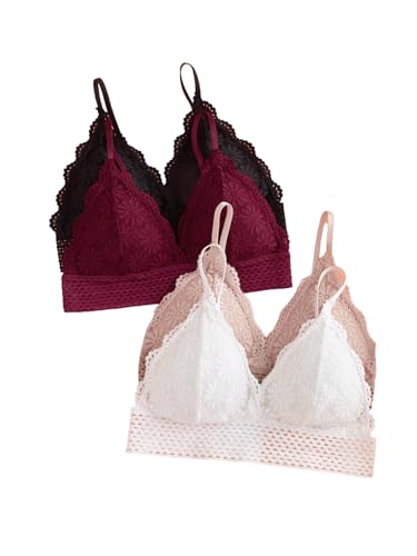 Image of RoseSeek Women's 4 Pack Floral Lace Adjustable Straps Wireless Bra Scallop Trim Molded Bralettes Sets
