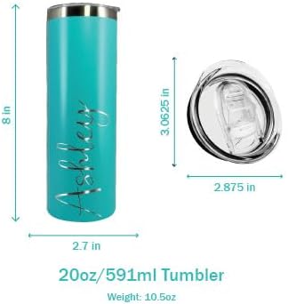 AVITO Personalized Tumbler - Laser Engraved - 20 oz Stainless Steel Skinny Tumbler - Includes Straw and Lid - Vacuum Insulated - Personalized Gift for Bridal Party, Birthday, Teacher Gift