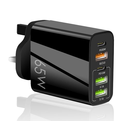 JINHENDS USB C Plug, 65W 5-Port Fast Charger Plug Adaptor UK, 2-Port PD Power Adapter + QC Wall, Type C Charging Plug Hub for iPhone 16 15 14 13 12 Pro Max XS XR SE, Samsung, iPad, AirPods (Black) JINHENDS USB C Plug, 65W 5-Port Fast Charger Plug Adaptor UK, 2-Port PD Power Adapter + QC Wall, Type C Charging Plug Hub for iPhone 16 15 14 13 12 Pro Max XS XR SE, Samsung, iPad, AirPods (Black)
