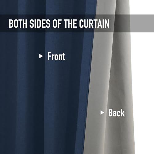 Image of 100% Blackout Shield Linen Textured Total Blackout Curtains for Bedroom 72 Inches Long, Midnight Blue Grommet Curtains for Living Room, Thermal Insulated Room Darkening Drapes, 50 inchW x 72 inchL, 2 Panels