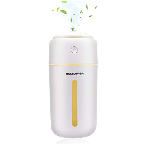 Portable Mini USB Car Humidifier，350ml Ultrasonic Humidifier with 7 Colors LED Light Super