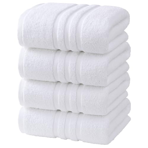 Velqora Bath Towels 4 Pack 30x60 in 100% Cotton Soft & Absorbent White