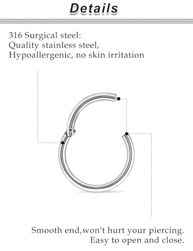 Ocptiy 6G 8G 12G 14G 16G Hinged Septum Rings Gauges Tunnels Plugs Earrings Stretching kit Surgical Steel Hinged Eyebrow Lip Belly Ring Cliker Helix Tragus Daith Rook Earrings Stretcher3