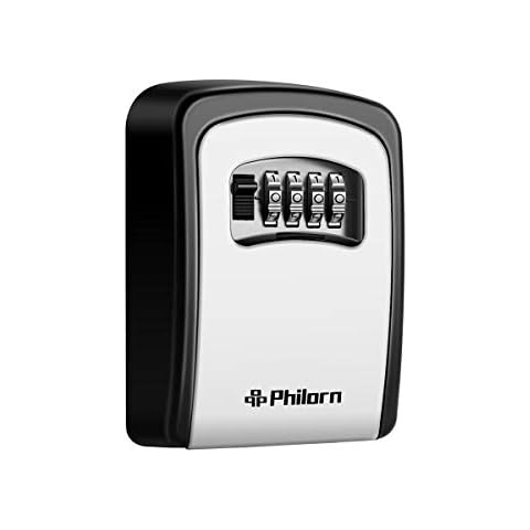 Philorn Key Lock Box, 4-Digit Combination Lockbox Resettable Code - Weatherproof - Wall or Door Mounted | Top Security, Ultra-Sturdy Key Safe for Jewelry, Card, House Key Storage Cover