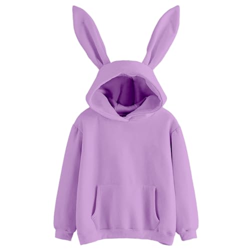 Pull à capuche avec oreilles de lapin et oreilles de lapin mignon - Sweat à capuche à manches longues avec oreilles de lapin - Sweat à capuche pour femme, violet, S