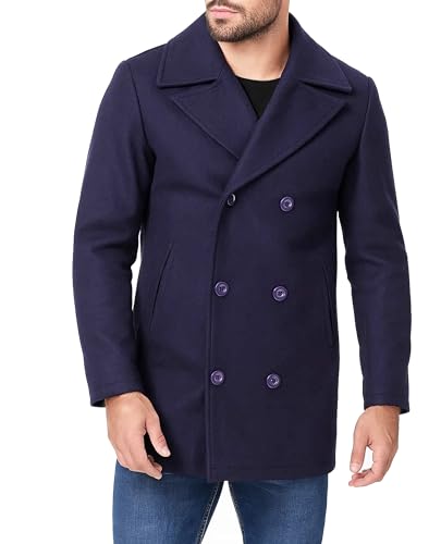 Mens Winter Navy Blue Wool Peacoat - Double Breasted Wool Coat for Men Jacket4