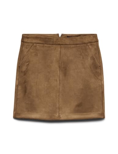 VERO MODA Jupe en Velours Femme Mini Jupe Crayon en Tissu Stretch Velours Nicki VMDONNADINA, Couleurs:Marron-Moyen, Taille:S
