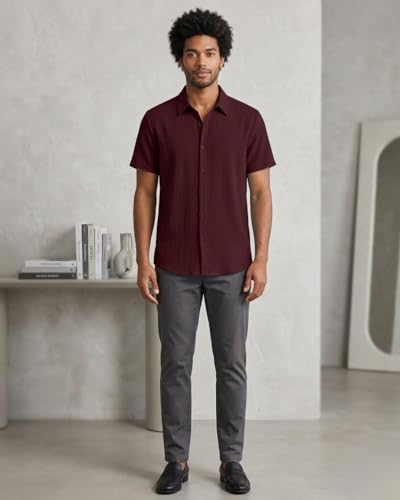 Image of Paralians Men's Regular Fit Solid Pattern Polyester Shirt with Half Sleeve Collar Neck Satandard Length and Button Down Closure Type