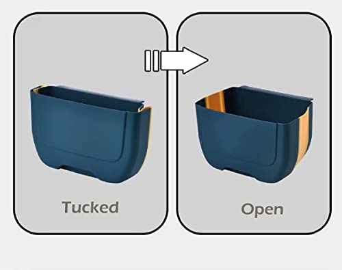 Wmql Hanging Folding Mini Trash Can For Kitchen Cabinet Door, Small Collapsible Garbage Bin Under Sink, Wall Mounted Folding Waste Bin - Mini Garbage Container For Cabinet/Bedroom/Bathroom, Blue(3L) #TOP4