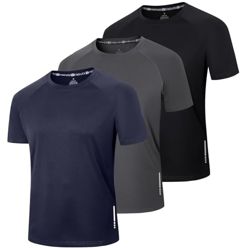 ZENGVEE 3er Pack Sport Tshirts Herren Funktionsshirt Schnelltrocknend Atmungsaktive Fitness Trainingsshirt Herren Laufshirt Kurzarm(0426-Black Grey Navy-M)