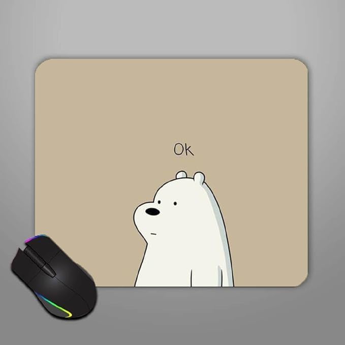 OUTFITQUE Cute Mouse Pad - Printed Mousepad with Anti-Slip Rubber Base & Smooth Mouse Control for Laptop, Gaming, Notepad, Desktops (Ok Bear !!)