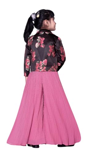 Image of White Button Girls Lemon Yellow Indo Western Set | Floral Print & Sequin Work Haldi Special