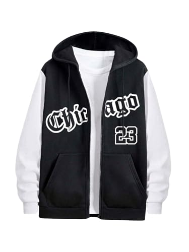 Men's Graphic Zip Up Hoodies Jacket Letter Print Long Sleeve Drawstring Sweatshirts