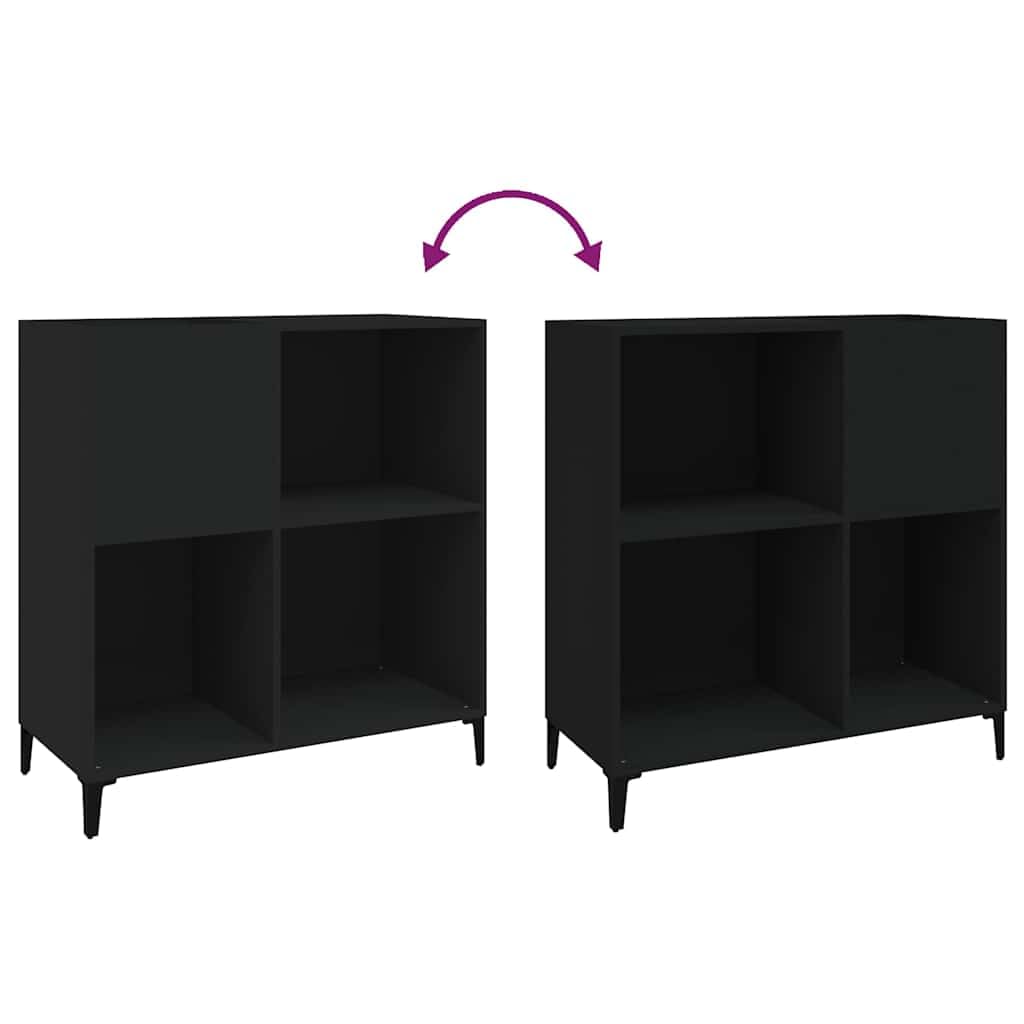 Armadio per dischi in legno nero, con gambe in metallo, 84,5 x 38 x 89 cm, spazio per dischi, soggiorno, credenza, vetrina, organizer per ufficio e sala da pranzo
