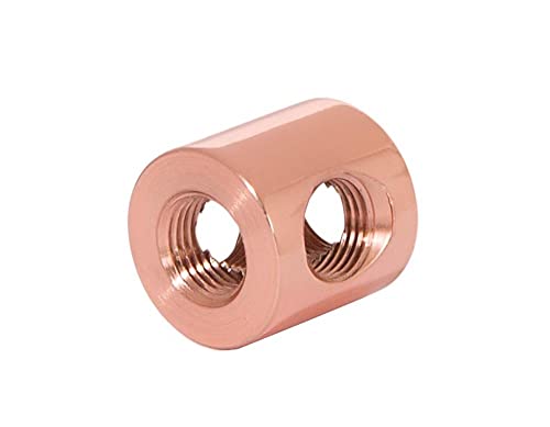 Image of B&P Lamp 4-Way Brass Arm Back, All Holes Tapped 1 /8IP, 3 /4 Inch Height by 3 /4 Inch Diameter, Polished Copper Finish