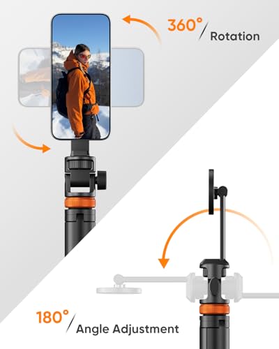 Image of EUCOS 62 inch Magsafe Tripod, Tripod for iPhone & Magnetic Selfie Stick Tripod with Remote, Strong Magnetic Phone Holder for Magsafe, Extendable Phone Tripod Stand for iPhone